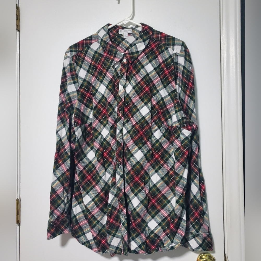 Kim Rogers Womens Red and White Casual Button Down Flannel Size 3X